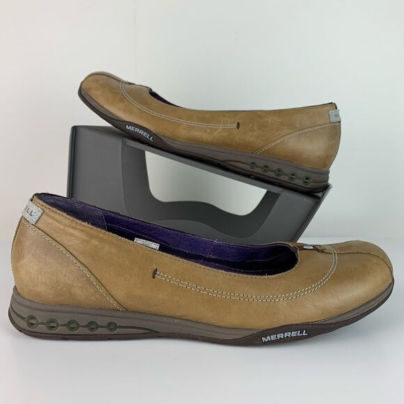 Merrell Performance Ortholite Women Taupe Leather QForm Comfort Ballet Flats 9 - Picture 1 of 8